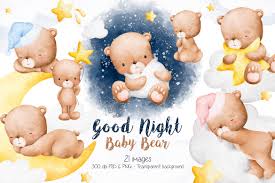 watercolor good night baby bear graphic