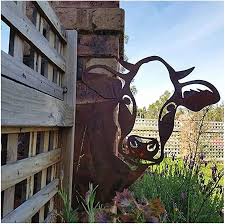 metal cow garden ornaments for fences