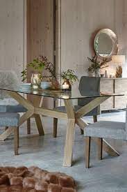 oak glass 6 seater dining table