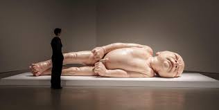 Ron Mueck (Australia b. 1958) - A Girl (2006).** A 5-meter-long, highly detailed sculpture of a newborn baby - and the caption to his works states - that the "tenderness" of Ron
