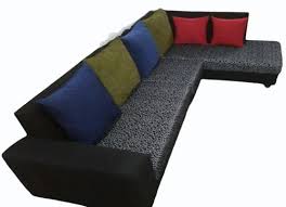 5 seater black cotton l shape sofa set