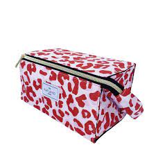 open flat makeup box bag pink leopard