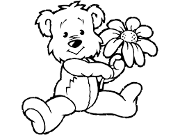Hình tô màu gấu con cầm hoa dành cho bé yêu