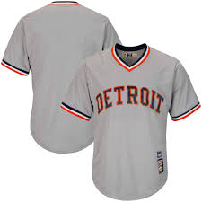 Vf Detroit Tigers Mlb Mens Majestic Cool Base Cooperstown V Neck Jersey Gray Big Tall Sizes