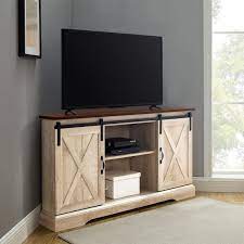 White Oak Wood Corner Tv Stand
