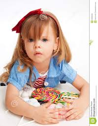 Greedy Girl With Pile Of Sweets Stock Image Image Of Stick