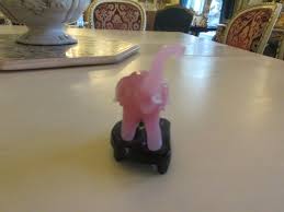 China Pink Glass Elephant With Stand