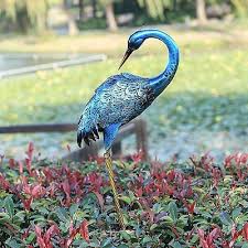Crane Garden Statue Blue Heron Decor