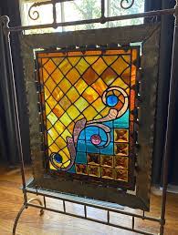 Vintage Antique Brass And Stained Glass