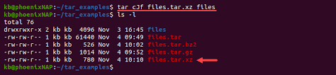 tar command in linux with exles