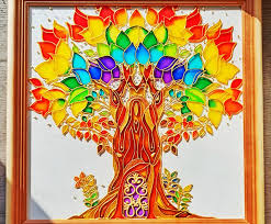 Rainbow Stained Glass Wall Hanging Tree