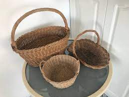 wicker baskets 1970s set of 3 for