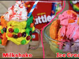 homemade skittles ice cream milkshake