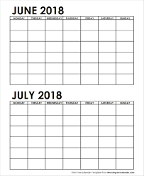 2 Month Calendar Template June July Blank Calendar Template