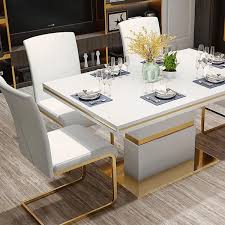 The clean and modern lines of the colter leather dining colter leather dining arm chair with steel legs will be a welcome addition to your dining room, office or kitchen. Modern Minimalist Upholstered White Dining Chairs Pu Leather Dining Chairs Set Of 2 Gold Metal Base
