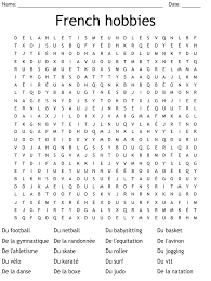french hobbies word search wordmint