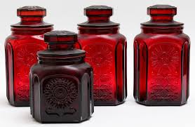 Wheaton Ruby Red Glass Jars W Flower