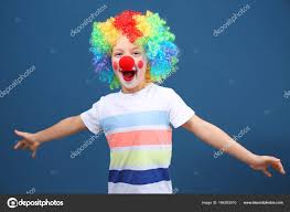 clown makeup in rainbow wig
