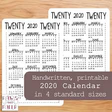 Printable 2020 Calendar A5 Planner Insert Bullet Journal