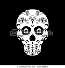 White also represents hope and is present in flowers at the altar, along with the traditional paper decorations. Vector White Sugar Skull With Doodle Floral Pattern On Black Background Illustration For Mexican Day Of The Dead Celebration Canstock