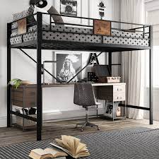 Amolife Metal Twin Size Loft Bed Frame with Stairs & Full-Length Guardrail,  Rustic Wood, Black Frame (Desk not included) - Walmart.com