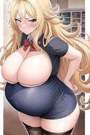 Anime Pregnant Huge Boobs 40s Age Serious Face Blonde Messy Hair Style  Light Skin Watercolor Grocery Back View Bending Over Stockings  3664446773036737392 