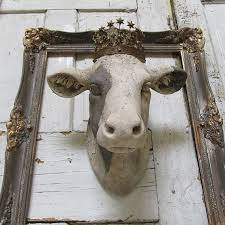 Cow Head Wall Mount Painted White Putty