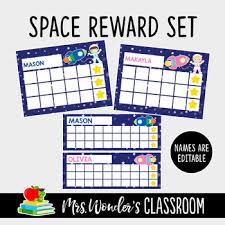 Space Reward Punch Cards Sticker Reward Charts