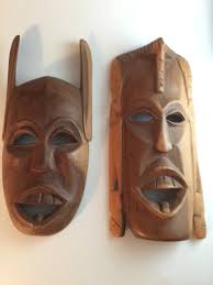 Pair Of Hand Carved Wood African Masks
