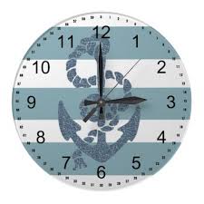 Nautical Stripes Anchor Wall Clock
