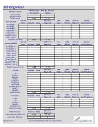 Monthly Bill Organizer Excel Xls Spreadsheet Download