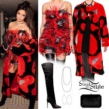 camila cabello red feather dress and