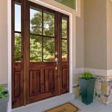 Krosswood Doors 70 In X 96 In Alder Left Hand Inswing 4 Lite Clear Glass Red Mahogany Stain Wood Prehung Front Door Double Sidelite