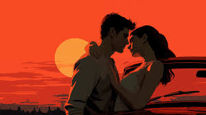 honeymoon sunset kiss romantic love