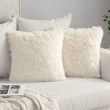 set of 2 fluffy faux fur cushions soft