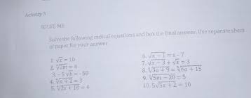 Solve The Following Radical Equations