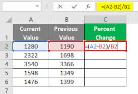 calculate percent change in excel