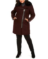 Plus Size Faux Fur Trim Asymmetrical Coat