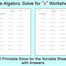 Pre Algebra Worksheet 50 Solve For The