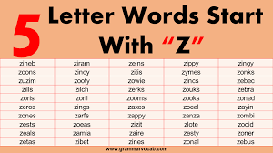 five letter words that begin with z