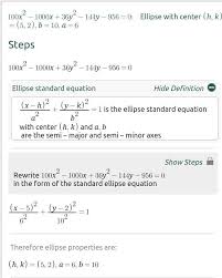 An Ellipse Has An Equation 100x 2 1000x