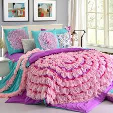 Purple Pink Lace Ruffle Bedding Set