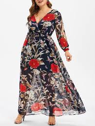 Floral Print Overlay Plus Size Maxi Dress