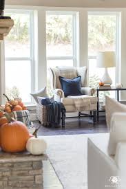 navy and orange fall living room decor