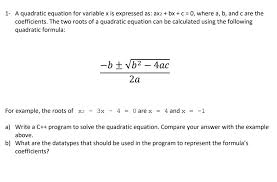 Solved 1 A Quadratic Eguation For