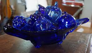 Mcm Stretch Glass Cobalt Blue Bowl And