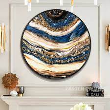 Navy Blue And Gold Resin Art