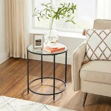 Round Side Table Glass End Table With