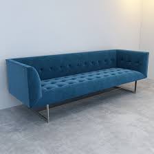 stylish edward 3 seat blue velvet sofa
