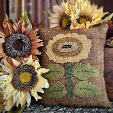 primitive sunflowers wool applique